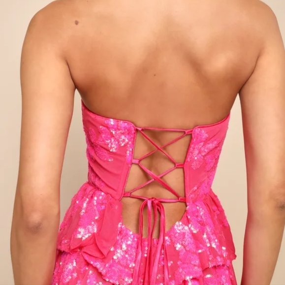 Nwot Lulu's Hot Pink Sequins Maxi Dress Small - Picture 5 of 8